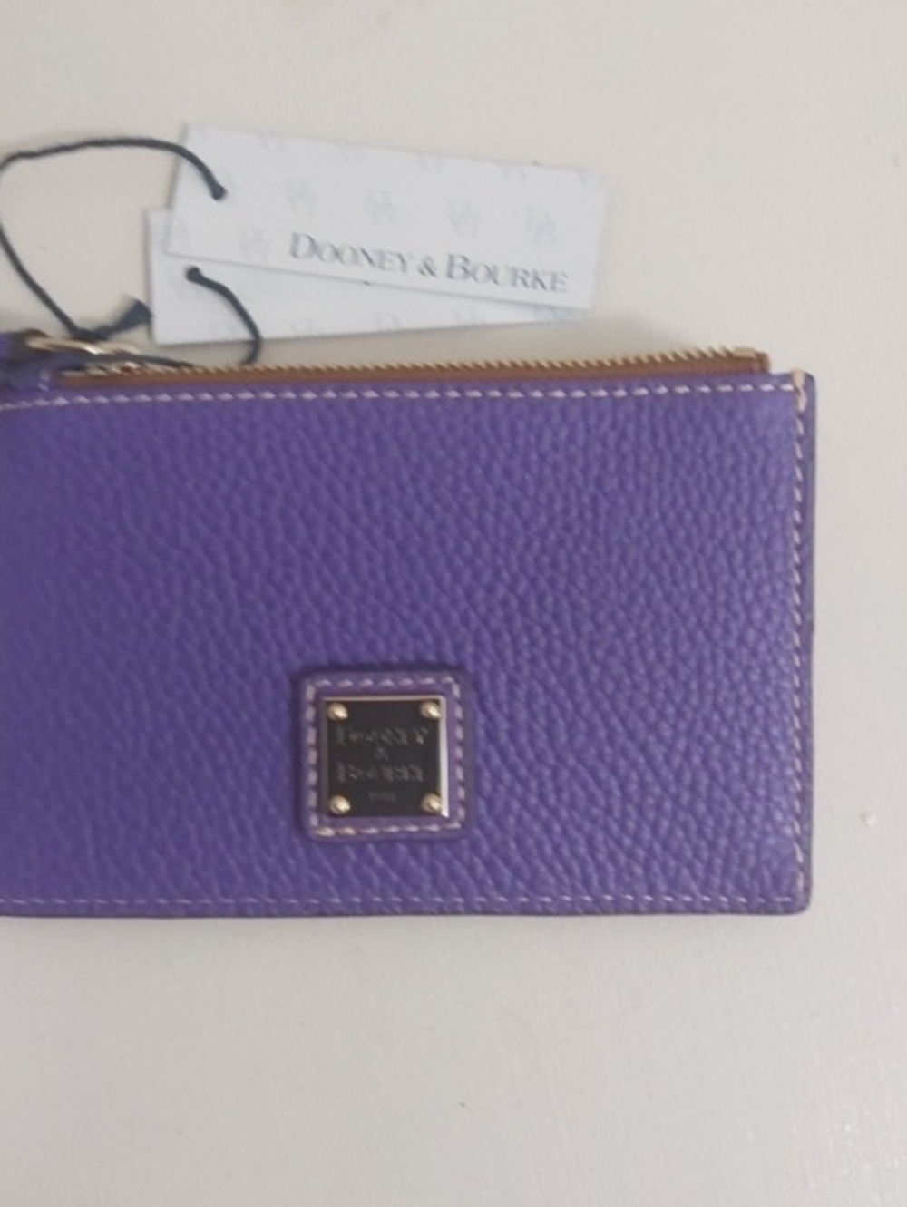 NWT Dooney & Bourke Purple Pebbled Leather Zip Card Holder